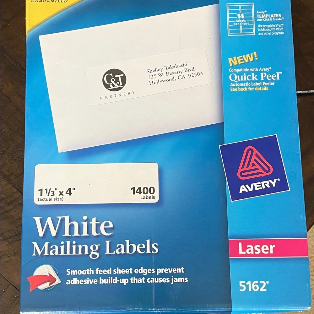 Avery Laser White Mailing Labels 5162